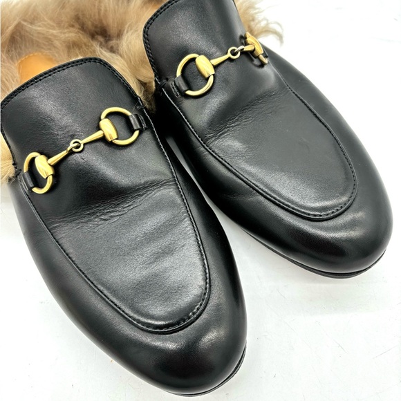 Gucci Princeton Fur Black Leather Horsebit Loafers - Picture 5 of 9
